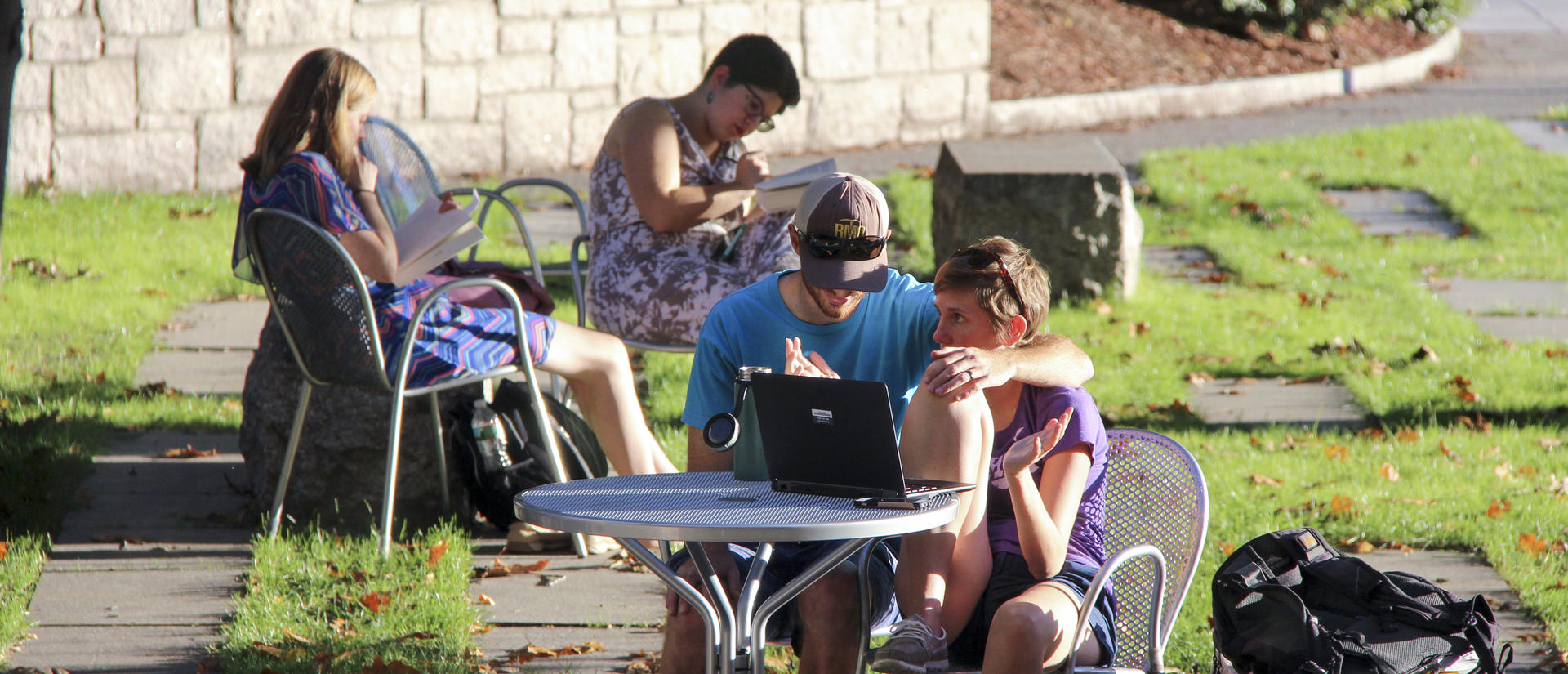 Multiple students outside Swartz Hall